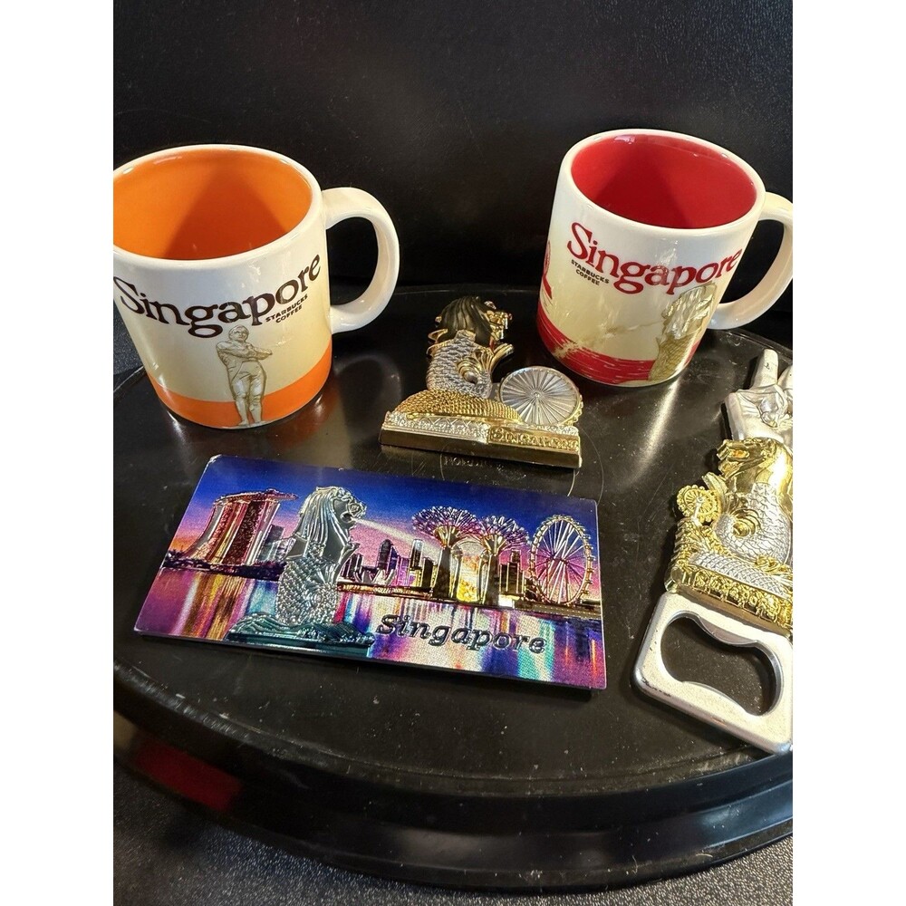 Singapore Souvenir Collection:Mugs, Bottle Opener, and Fridge Magnet
